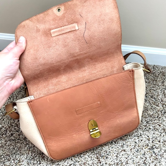 MADEWELL The Abroad Tan Leather ColorBlock Crossbody Shoulder Bag Flip Top - Picture 6 of 10
